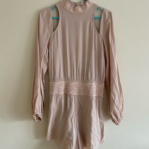 Beige LongSleeve Turtleneck Romper